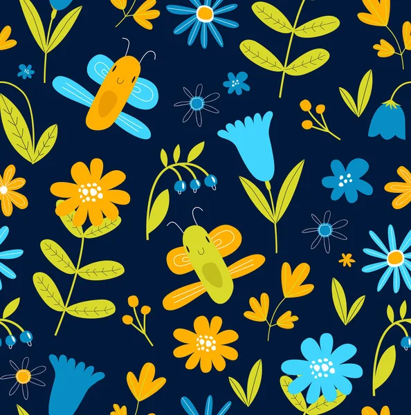 Vector Patrón Floral Brillante Con Mariposas Fondo Natural Sin Fisuras Ilustraciones de stock libres de derechos