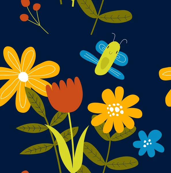 Διάνυσμα Φωτεινό Βοτανικό Υπόβαθρο Σχέδιο Λουλουδιού Καλοκαίρι Αδιάλειπτη Φόντο Λουλούδια Royalty Free Διανύσματα Αρχείου