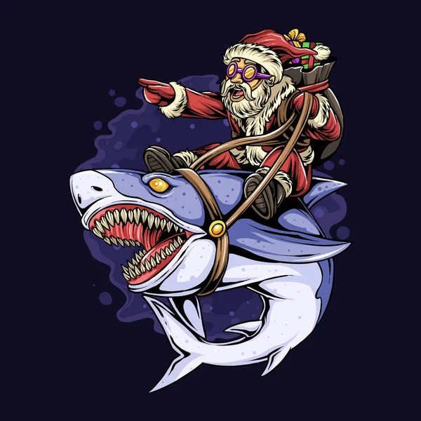 Navidad Santa Claus Sentado Tiburón — Vector de stock