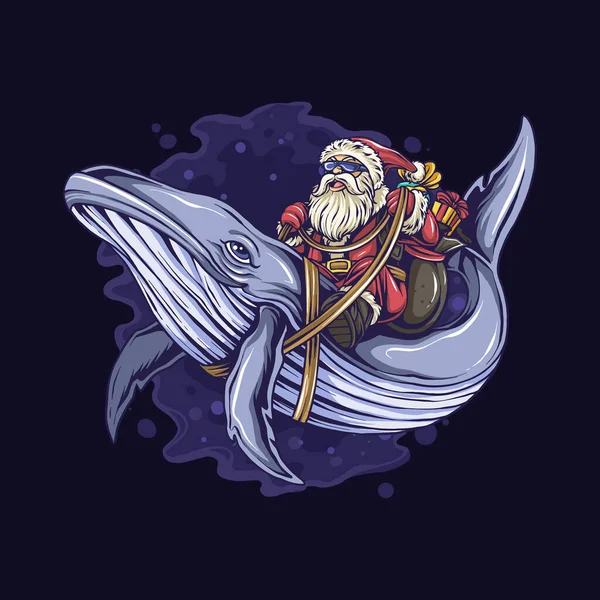 Noël Père Noël Assis Sur Une Baleine — Image vectorielle