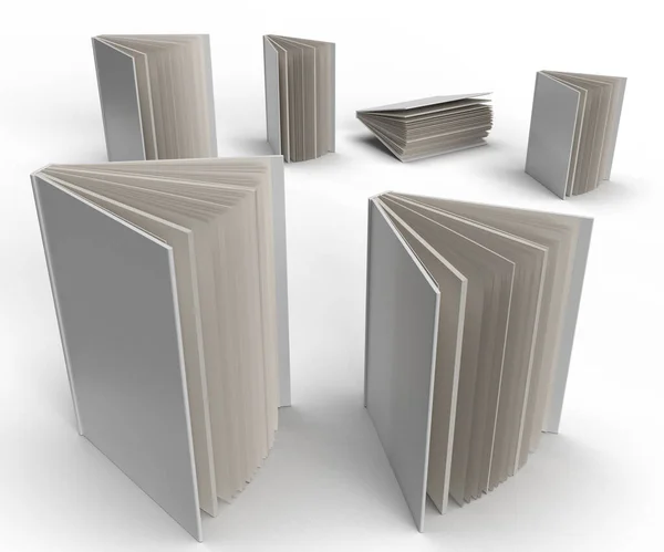 オープンブック書店 多くのオープンブック 3Dレンダリングイラスト — ストック写真