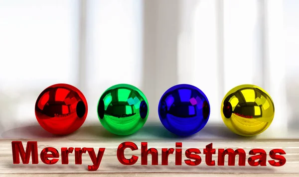 カラフルなクリスマスボール3D背景 3Dレンダリング メリークリスマスとハッピーニューイヤー 光の反射で — ストック写真