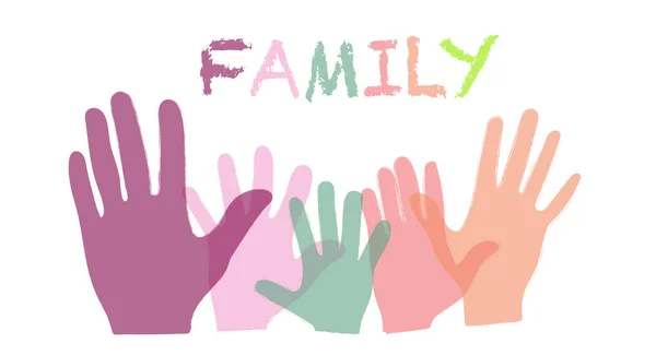 Χέρια Των Μελών Της Οικογένειας Εικονογράφηση Διάνυσμα Πολύχρωμα Χέρια — Διανυσματικό Αρχείο