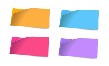 Beyaz arkaplanda gölgesi olan renkli gerçekçi kağıtlar - Vektör illüstrasyonu