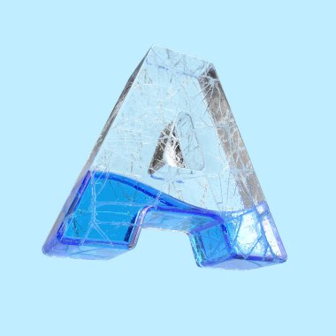 Letter A in 3D liquid texture in frozen glass clipart