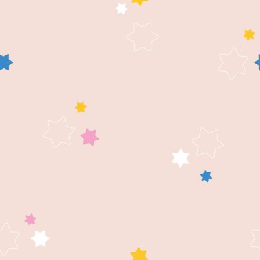 Vector Modern Abstract Playful Starry Sky Children Design on Beige seamless pattern background.