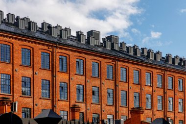 Modern brick and glass facade of the office building