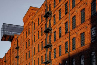 Modern brick and glass facade of the office building