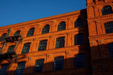 Modern brick and glass facade of the office building