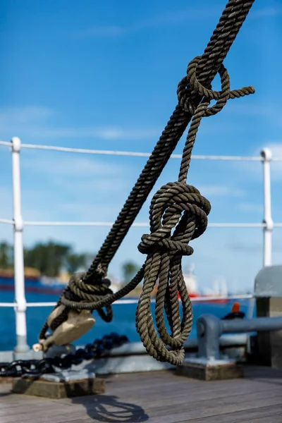 Braided thick ship rope close-up