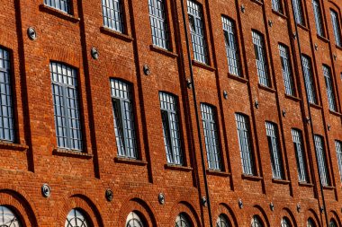 Modern brick and glass facade of the office building