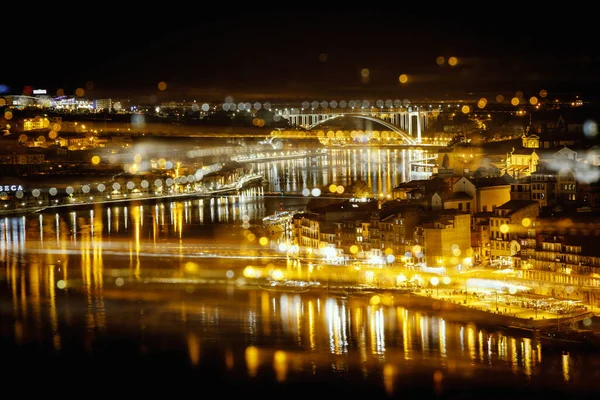 Vue Imprenable Sur Ville Porto Nuit Avec Des Effets — Photo