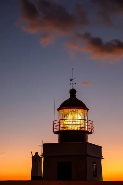Tête Mer Classique Phare Illuminé Avec Une Lampe Sur — Photo