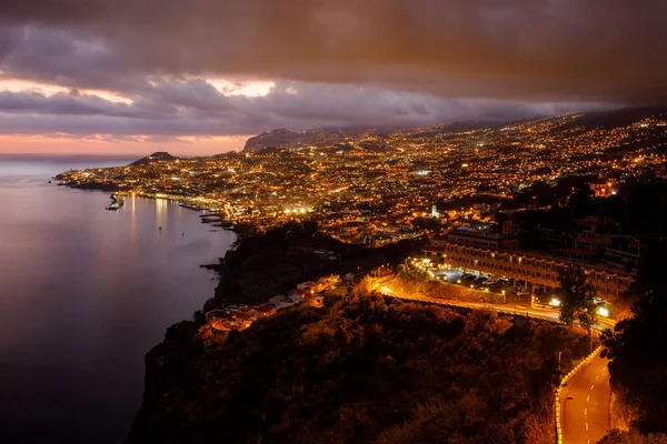 Pôr Sol Sobre Cidade Funchal Ilha Madeira Portugal — Fotografia de Stock