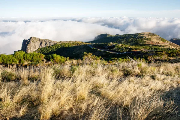 雲の中のマデイラ島の山の峰 岩の周りの霧 — ストック写真