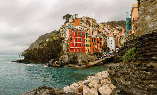 Reis Naar Italië Kleurrijke Huizen Riomaggiore Dorp Klif — Stockfoto