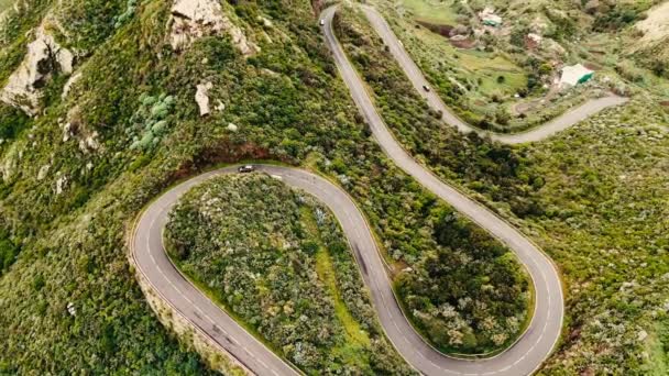 Tenerife Adasından Geçen Manzaralı Viraj Rotası Anaga Parkının Yeşil Dağları — Stok video