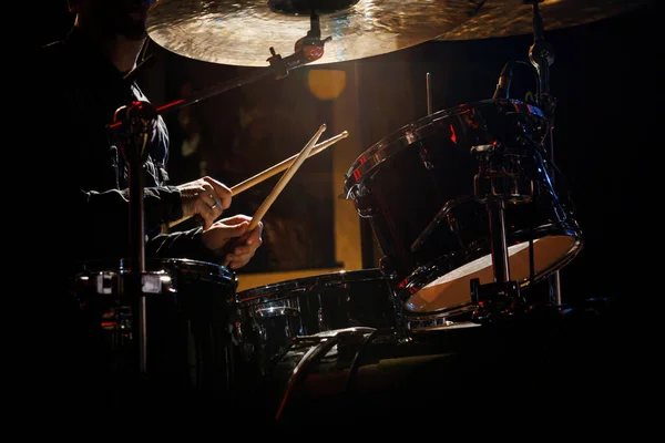Close Drummer Drumsticks Drum Set — Stock Photo, Image