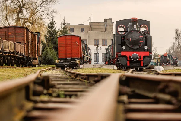 Dampflokomotive Und Züge Auf Dem Bahnhof — Stockfoto