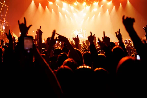 People Raised Hands Music Concert Fans Concert Hall — Fotografia de Stock