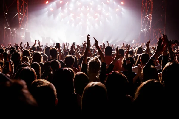 Щасливі Люди Піднятими Руками Музичному Концерті — стокове фото