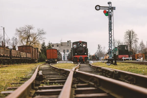 Spoorwegschakelaars Rails Bij Het Station — Stockfoto