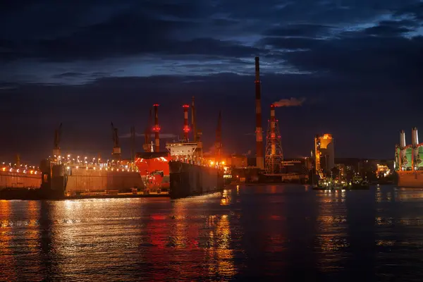 Scenery industrial landscape. Twilight over Shipyard