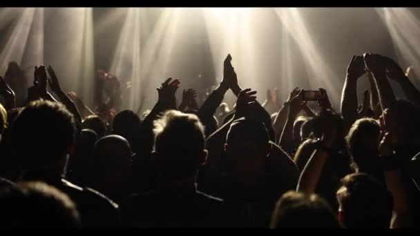Счастливые Люди Толпятся Танцполе Аплодируют Поднятыми Руками Время Концерта — стоковое видео