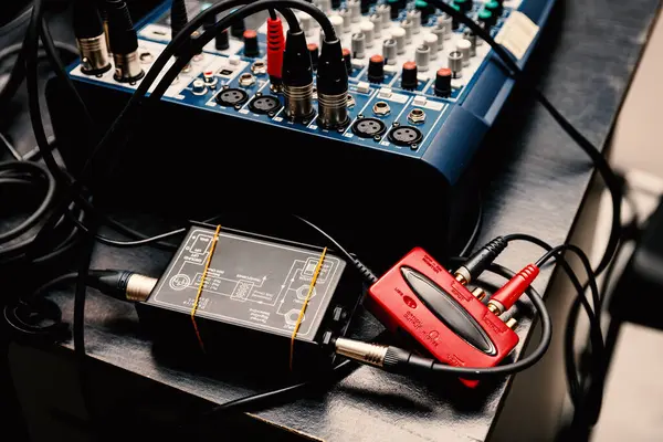 stock image Audio processing with a focus on the connection between mixer channels and DI units