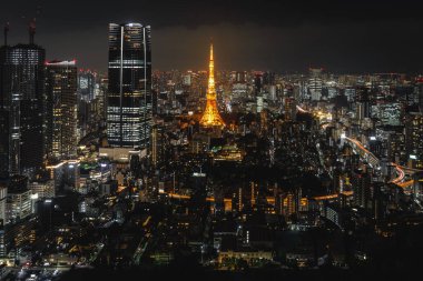 Karanlık gökyüzüne karşı aydınlanan ikonik kuleli Tokyo Gece Gökyüzü