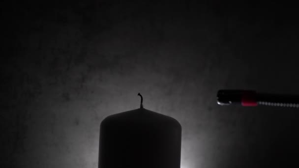 Man Electric Lighter Ignites Wick Candle Close — Video Stock