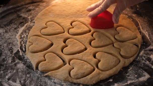 Chef Prepares Shortbread Cookies Shape Heart — Wideo stockowe
