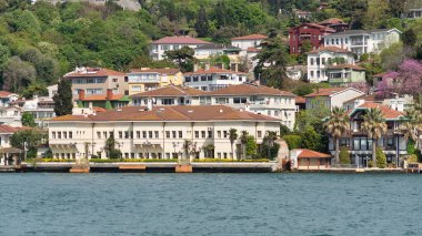 Arka planda İstanbul, İstanbul ve Türkiye 'nin sık ağaçlarıyla, İstanbul' un Avrupalı tarafının yeşil dağları ile Saffet Paşa Köşkü 'nün deniz manzarası