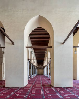 Kahire 'deki El-Zahir Baybar Camii, Mısırlıların büyük İslami mirasının bir vasiyetidir. Yüksek sütunları, kemerli pasajları ve karmaşık bir şekilde dekore edilmiş dua halısıyla karakterize edilir.