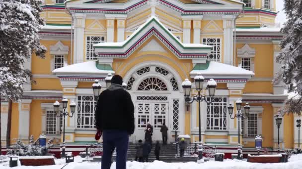 Almaty City Januari 2023 Uppstigningskatedralen Almaty Kazakstan Rysk Eller Thodox — Stockvideo