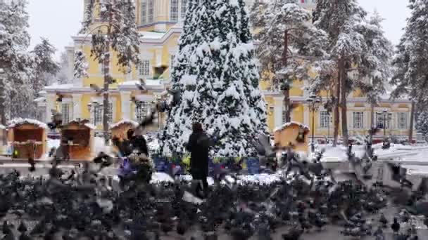 2023年1月1日 阿拉木图 哈萨克斯坦阿拉木图的阿森松主教座堂 位于潘弗罗夫公园的俄罗斯大教堂 城市里的冬日 — 图库视频影像