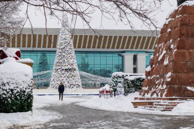 Almaty City Kazakhstan. Winter views of Dostyk Ave. 11 January 2023. 