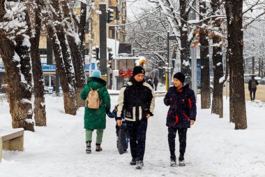 Almaty City Kazakhstan. Winter views of Dostyk Ave. 11 January 2023. 