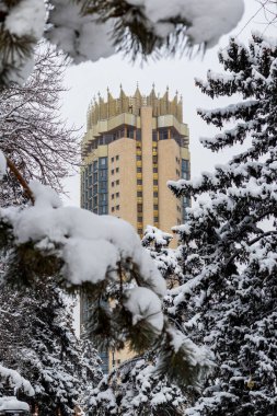 Almaty City Kazakhstan. View of the Hotel Kazakhstan. 11 January 2023. 