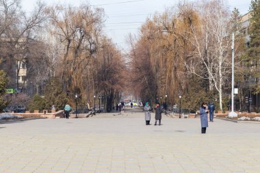 People in the central square. Almaty City Kazakhstan. 22 February 2023. People on Almaty streets
