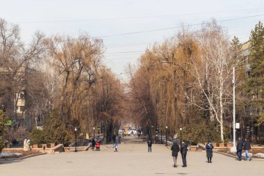 People in the central square. Almaty City Kazakhstan. 22 February 2023. People on Almaty streets