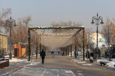 Arbat Avenue Almaty City in Kazakhstan. 16 January 2023. 