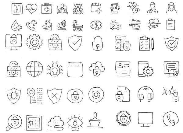 Handgezeichnete Doodle Designs Auf Weißem Papier Business Doodles Handgezeichnete Symbole — Stockfoto
