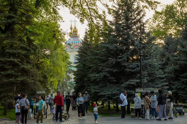 stock image Almaty City Kazakhstan 02 May 2022. Panfilov's Central Park. Ascension Cathedral. Russian Orthodox cathedral located in Panfilov Park. 