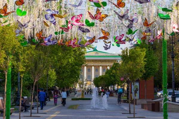 stock image Almaty City Kazakhstan. 5 May 2023. Arbat avenue in Almaty, Zhibek Zholy Street. Panfilov walking Street