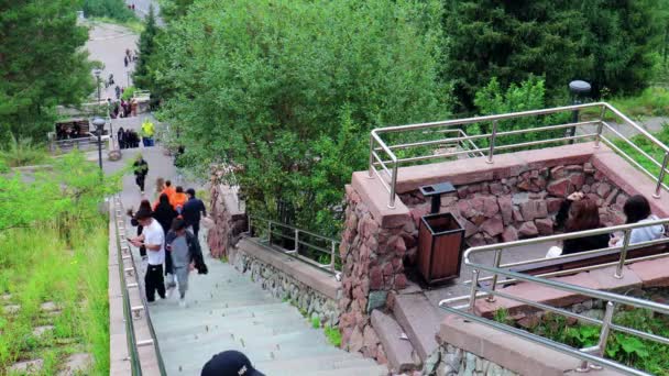 Almaty City Video Augusti 2023 Medeo Shymbulak Mountain Resort Hälsostegen — Stockvideo