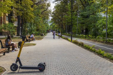 Almaty City, Kazakistan 23 Ağustos 2023. Mukan Tulebayev Caddesi.