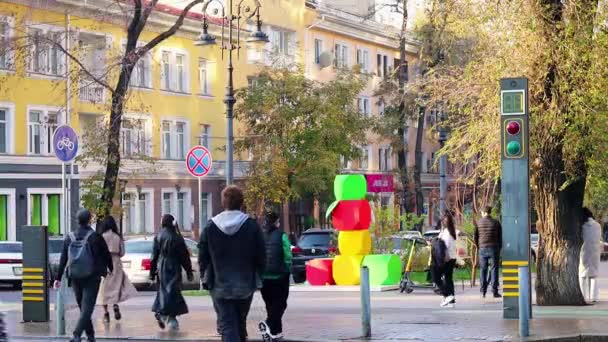 Almaty City Video Noviembre 2023 Avenida Arbat Almaty Calle Zhibek — Vídeos de Stock