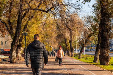 Almaty City, Kazakistan 14 Kasım 2023. Abay Bulvarı