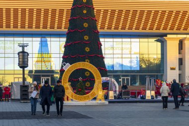 Almaty City 22 Aralık 2023. Kazakistan, Almaty, Dostyk Caddesi